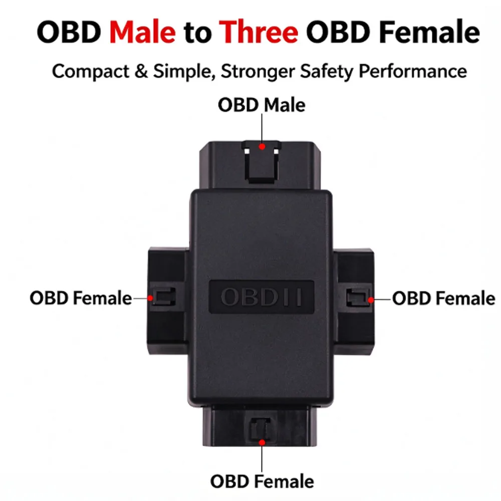OBD 16 Pin Splitter 1 to 3 Extension Cable Adapter, OBD2 Male to 3 Female Connector 16 Core Full Power For Car Diagnostic Tool
