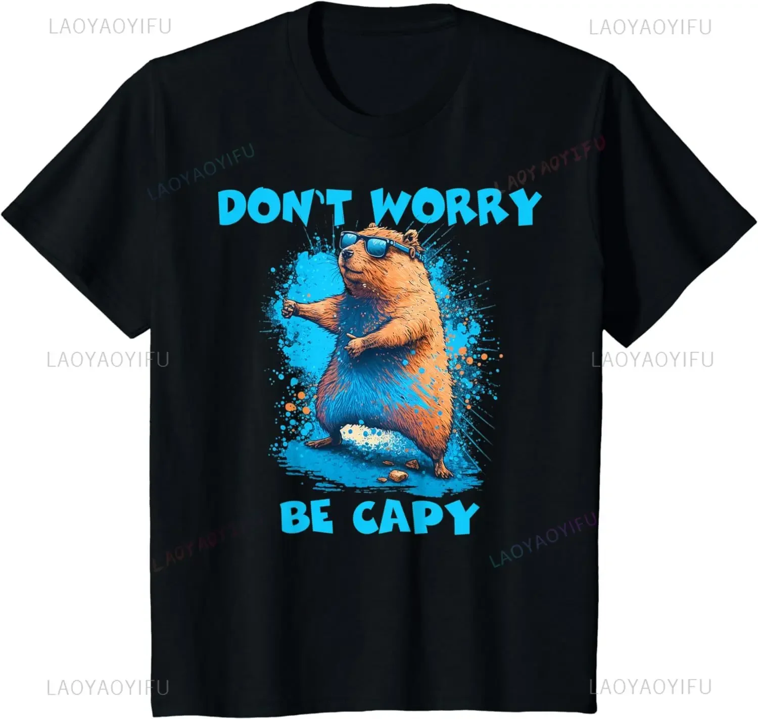 Capybara Lovers, Children, Women Cute Don't Worry, Capybara Summer Trend Harajuku Short Sleeve Unisex Graphic Large T-shirt