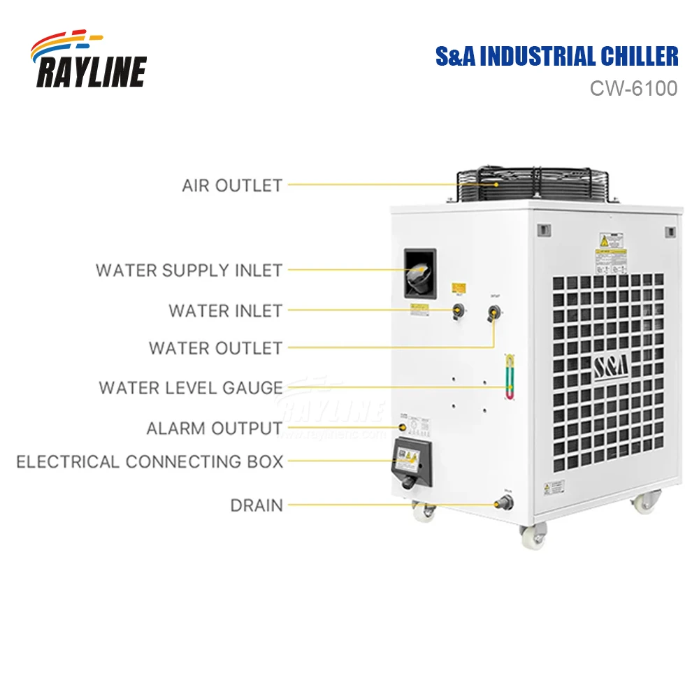 RayLine S&A CW-6100 Przemysłowy agregat wody chłodzącej do maszyny do grawerowania CO2 Chłodzenie 40W 50W 60W 80W Rura laserowa DG110V TG220V