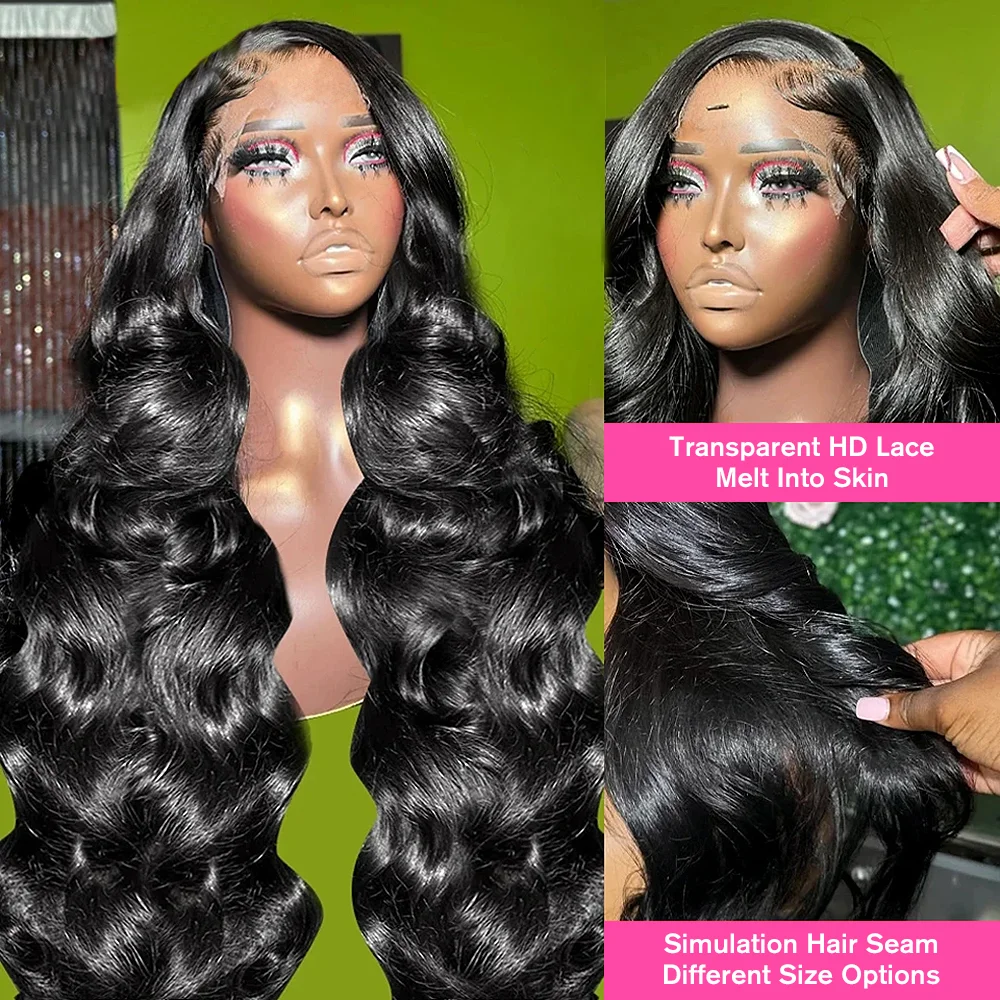Wig Rambut Asli Model Body Wave Tanpa Lem, Wig Rambut Asli dengan Lace Frontal HD 13x6, Wig Rambut Asli dengan Lace Closure Transparan HD 5x5
