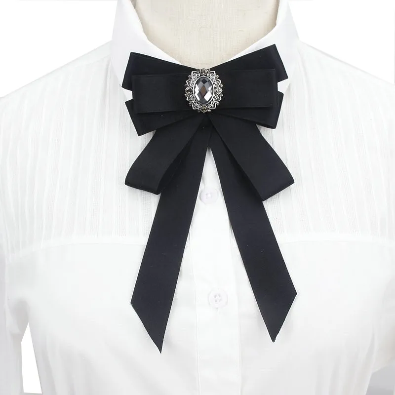 Fashion Black Bows Tie Clip Ribbon Red Diamond Bowtie White Rhinestone Dress Shirts Collar Bow Tie Gift for Women Accessories