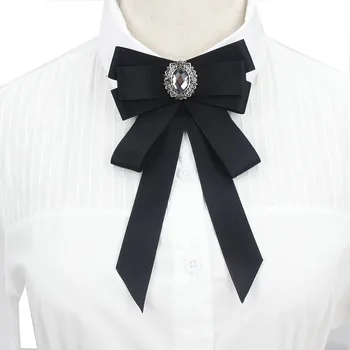 Black Bows Tie Clip Ribbon para mulheres, Red Diamond Bowtie, strass branco, camisa colarinho, acessórios de moda, presente