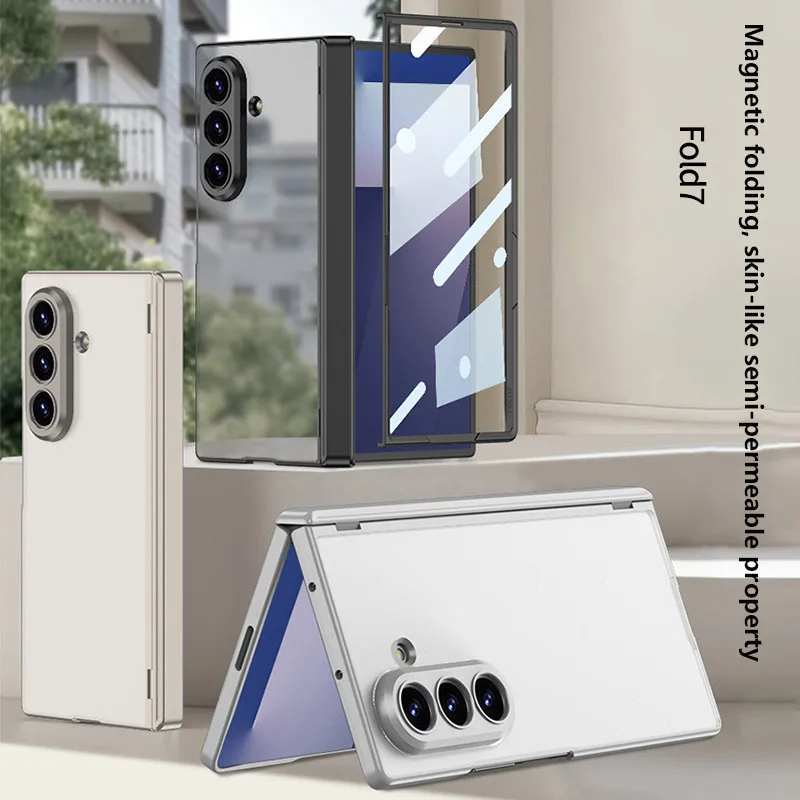 

Magnetic Folding Phone Case For Samsung Z Fold 7 Fold7 zfold7 ZFold7 5G Skin Feels Semi-transparent Protection Cover
