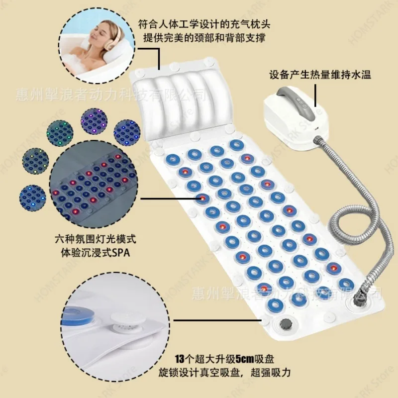 6-Speed Adjustable SPA Bubble Bath Mat, Color LED Light Silent Bubble Massager with Remote Control Home Bathtub Spa Bath Machine