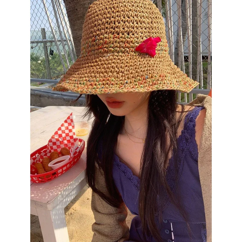 Holiday Vacation All-Matching Foldable Straw Hat Women's Summer Seaside Beach Hat Korean Style Hat with Wide Brim Straw Hat