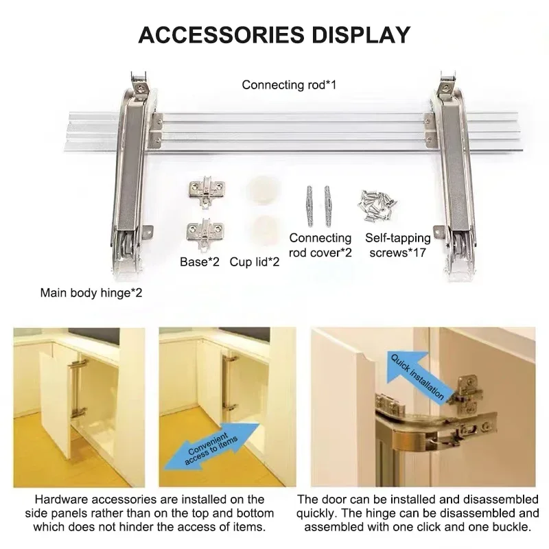 Sistema di chiusura morbida Bus scorrevole laterale Porte dell'armadio laterali verticali nascoste Cerniere dell'armadio con angolo di apertura di 180 gradi