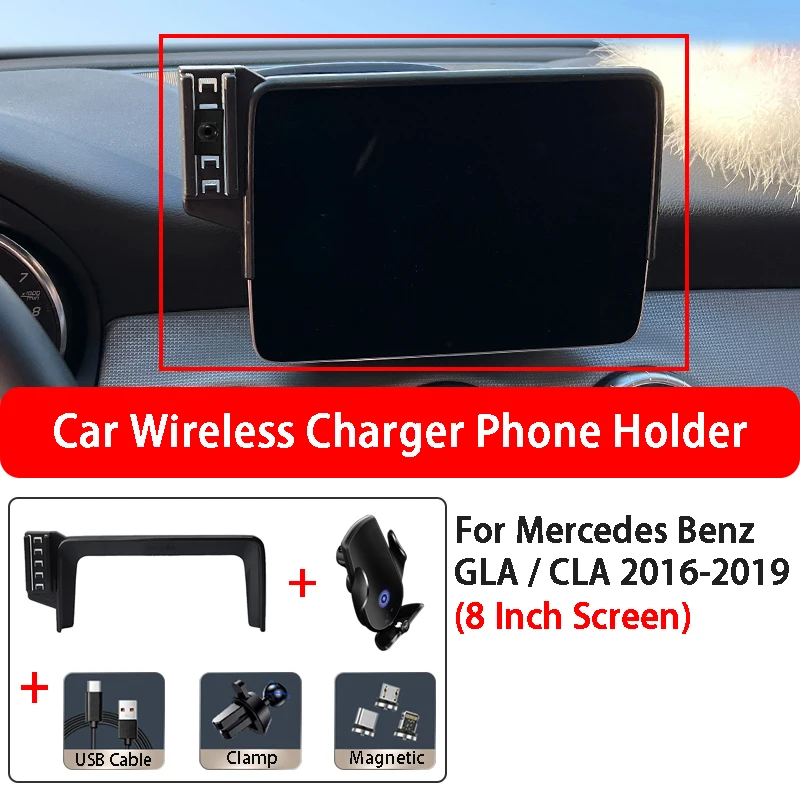 

15W Car Wireless Charging Auto Car Mount Phone Holder Stand For Mercedes Benz GLA CLA 2016-2019 8 Inch Screen Car Accessories