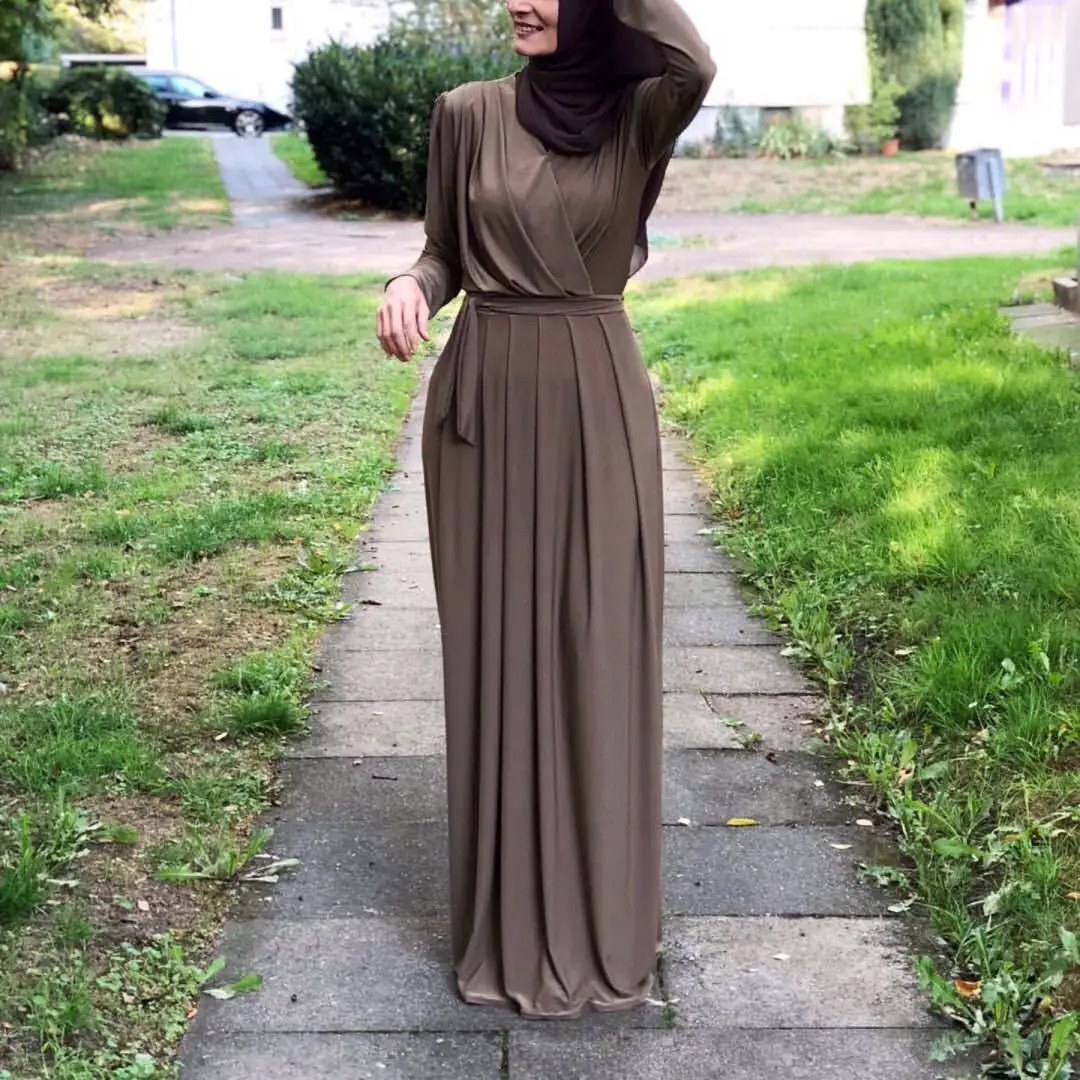 Eid Dress Solid Ramadan Kaftan Dubai Abaya Women Abayat Robe Femme Musulmane Caftan Marocain Muslim Dresses Islamic Clothing