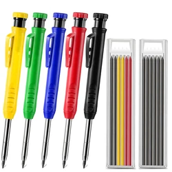 Solid Carpenter Pencil Set Refill Built-in Sharpener Marking Tool Woodworking Deep Hole Mechanical Pencils for Carpenter Scriber