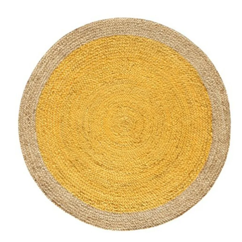 Natural Jute 90x90 Cm Round Rug Fiber Handmade Carpet for Living Room Decorative Yellow Brown Border Home Decor