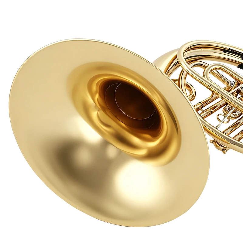 French Horn With Four Keys Lacquer Finished Brass Body Brasswind Musical Instrument For Student Band Practice And Rehearsal