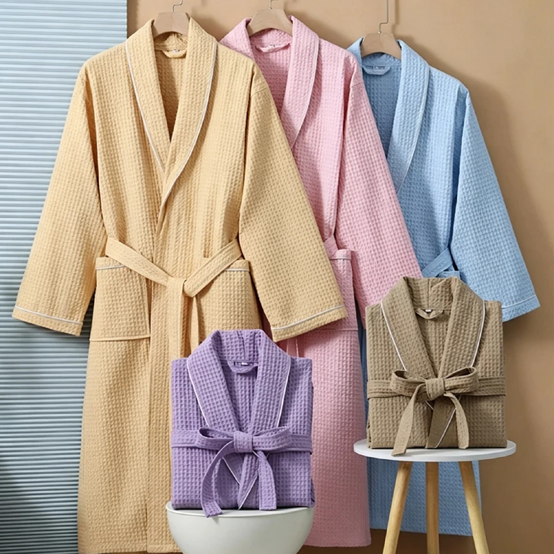100% Cotton Waffle Bathrobe Water Absorbent Quick-dry Sleep Robes For Men And Women Bath Towel Homewear Four Seasons Hotel Robes