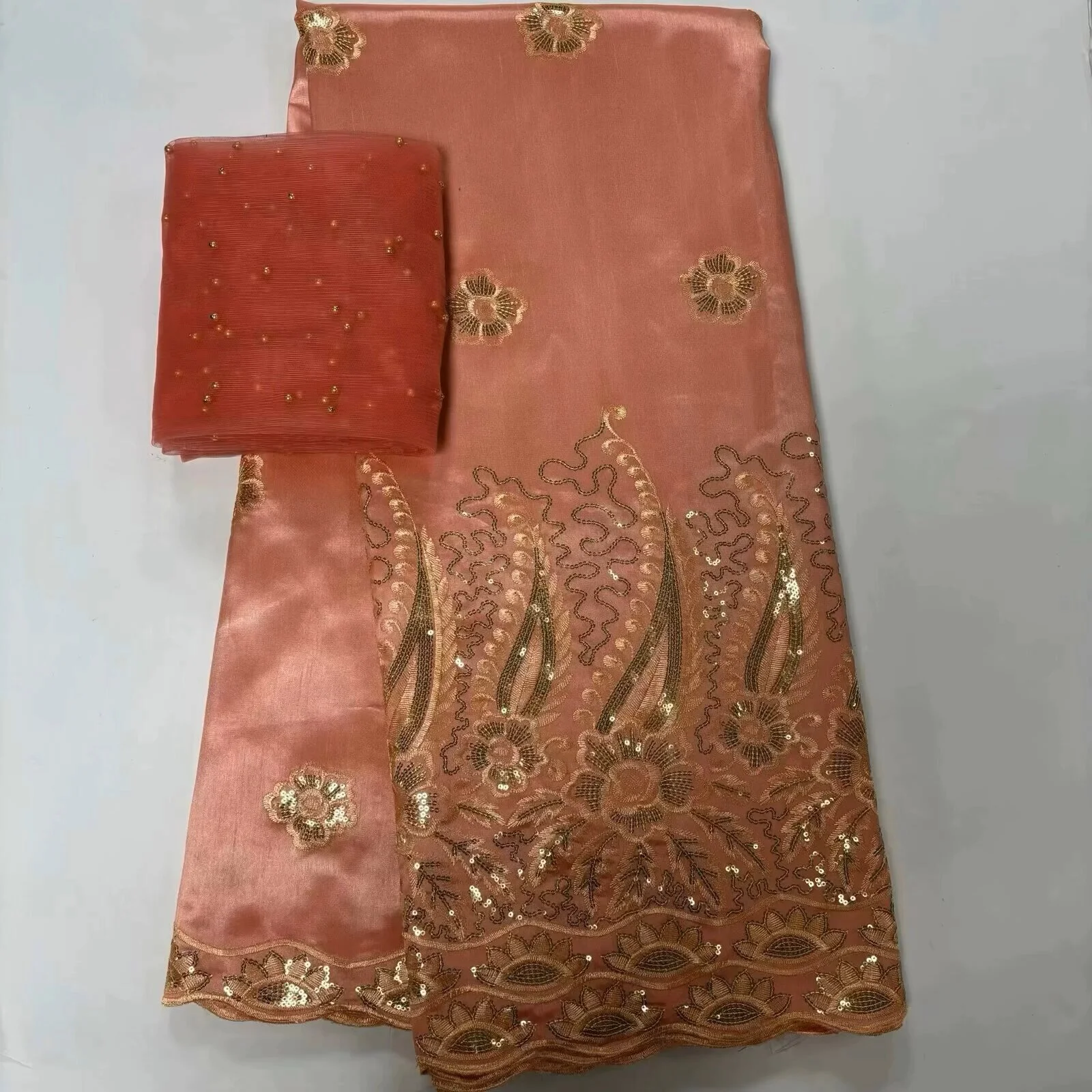 Novel Style African George Sequins Fabric 5+2 Yards/Pcs Indian Raw Silk George Wrappers Hot Nigerian Lace Fabrics For Wedding