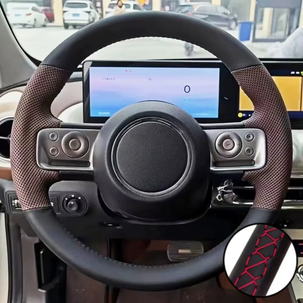 

Braid Car Steering Wheel Cover Wrap Hand Sewing Microfiber Leather For Wuling Hongguang gb mini mini ev Auto Accessories