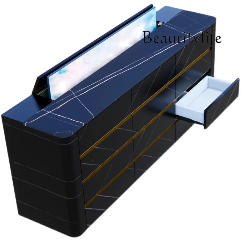 

Modern minimalist high-end living room home automatic flip lift TV cabinet hidden TV
