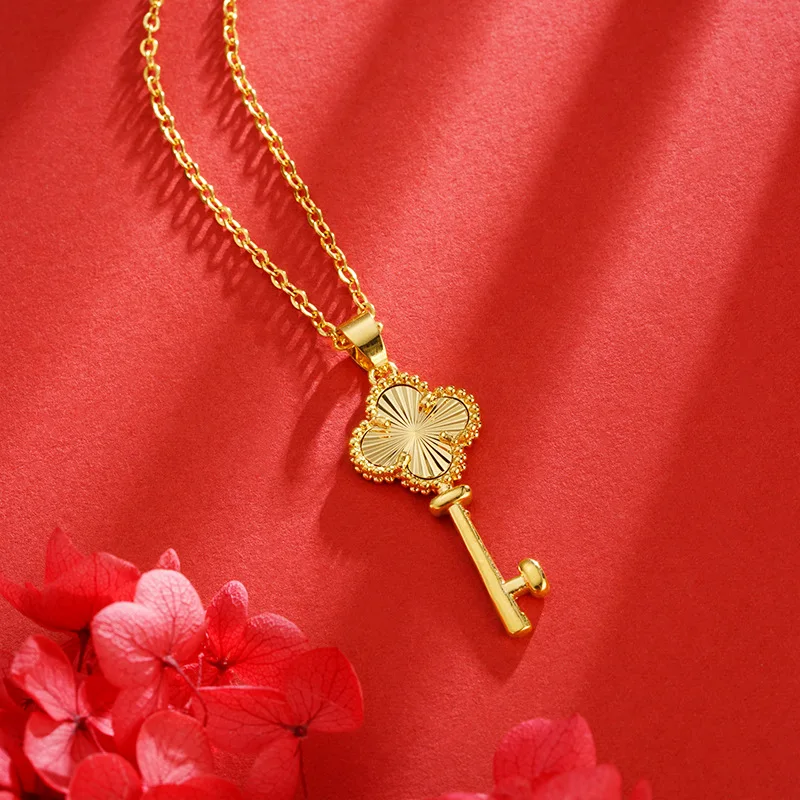 

Luxury 24K 9999 Pure Gold real gold Women's gold key pendant necklace