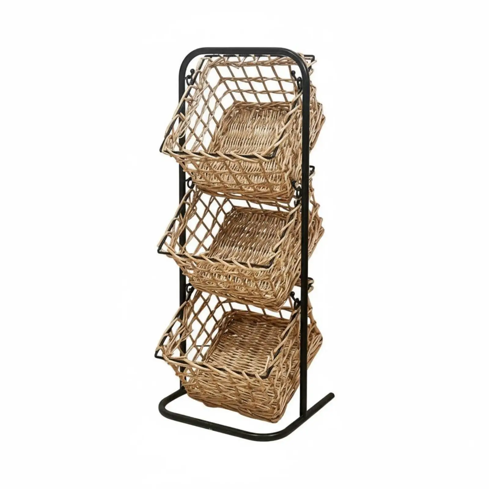 Wicker Container Tiered Organizer Handwoven Baskets Iron Container Rack Sturdy
