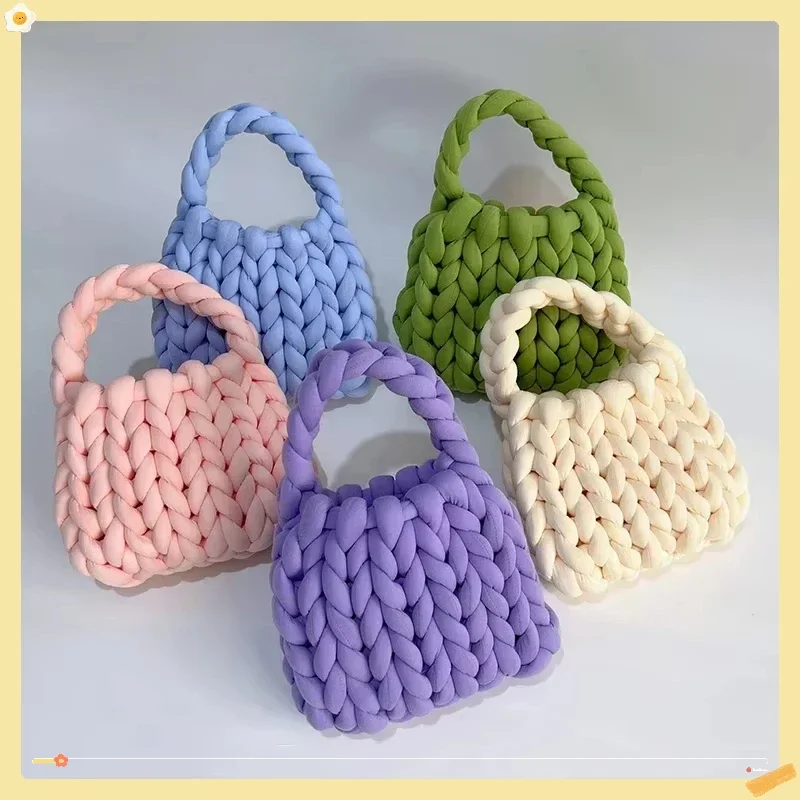 Hand Crochet Bag Designer Women Woven Trendy Ultra Thick Rope Knitting Handbag Underarm Bag Work Lightweight Outdoor Female Bags