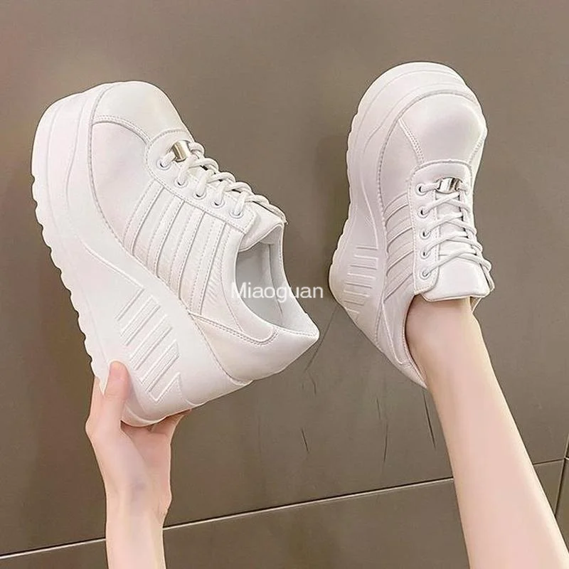 Women's Sports Shoes Fashion Summer 2023 Vulcanize Footwear Canvas Platform Slope Heel Female Sneakers Casual Autumn Black White