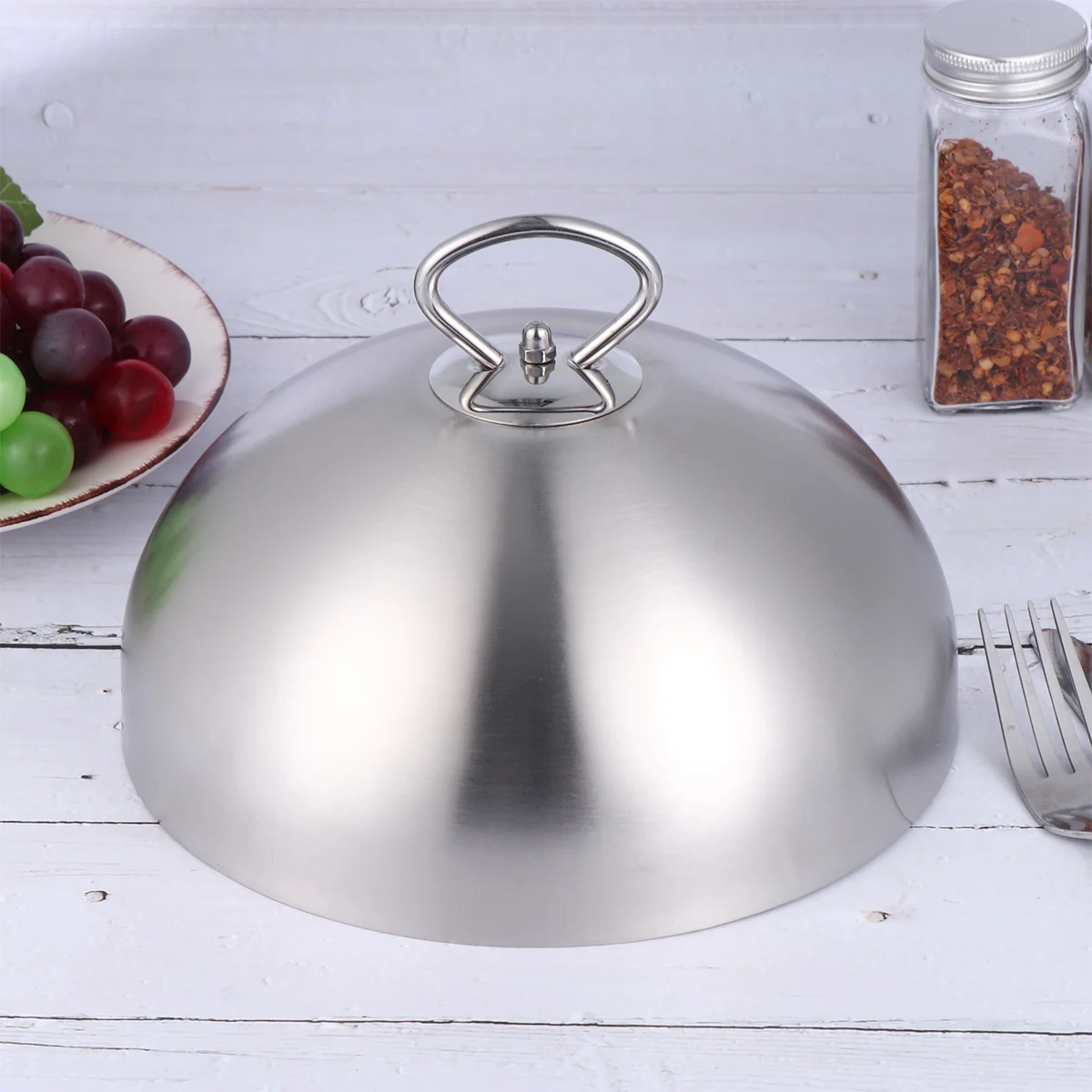 

Grill Lid Stainless Steel Steak Cover Food Covers Kitchen Gadget Round Cheese Melting Dome Silver Dish