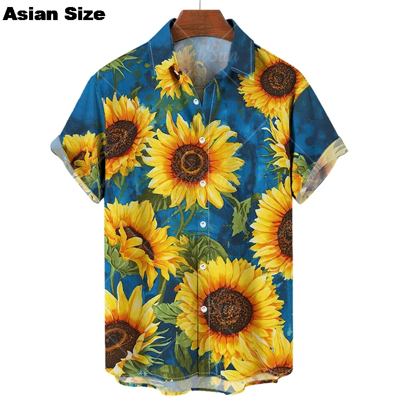 

Рубашки с рисунком растений и подсолнуха для мужчин, одежда, повседневная уличная одежда с короткими рукавами для отдыха, мужская блузка с лацканами Y2k, пляжные рубашки, топы