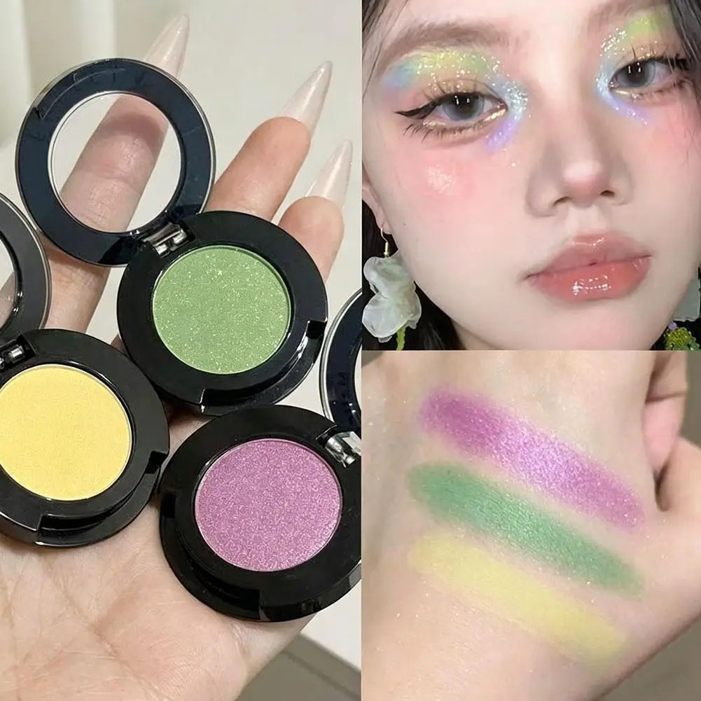 Sombra de ojos pigmentada con brillo, verde hierba, amarillo limón, morado, con destellos, sombra de ojos individual para uso diario, fiestas, maquillaje Y2K
