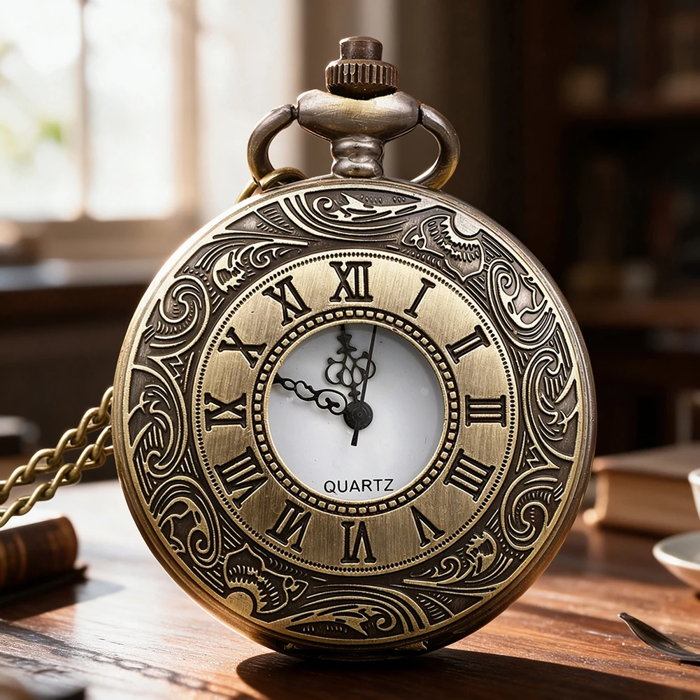 Bronze-Personalized Gift Pocket Watches Easy-to-Use Flip Cover Button Design Daily Fashion Vintage Statement Piece