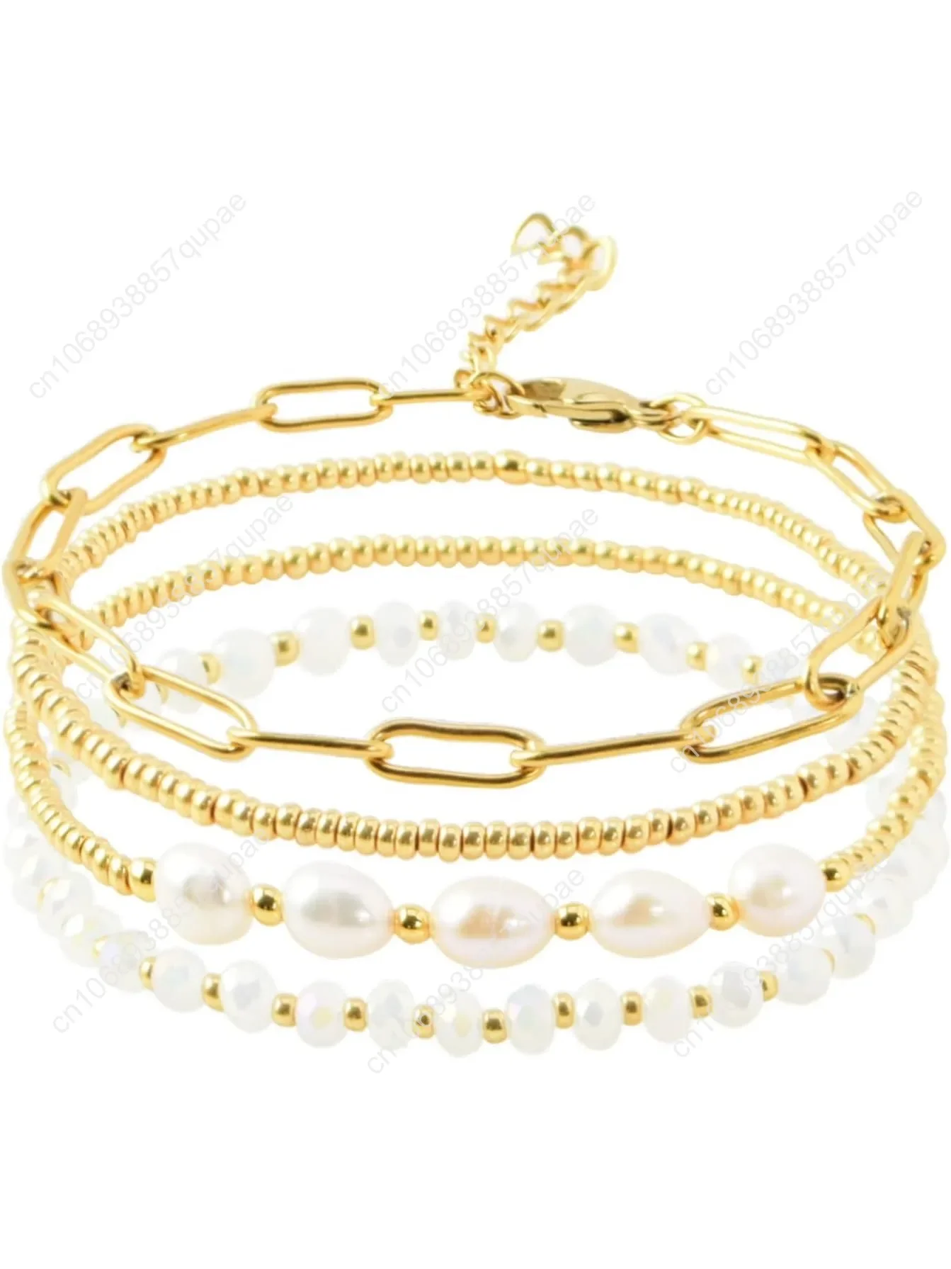 

Dainty Gold Pearl Crystal Beaded Bracelets Set for Women 14K Real Gold Plated Bead Pearl Crystal Beads Bracelet Stackable Paperc