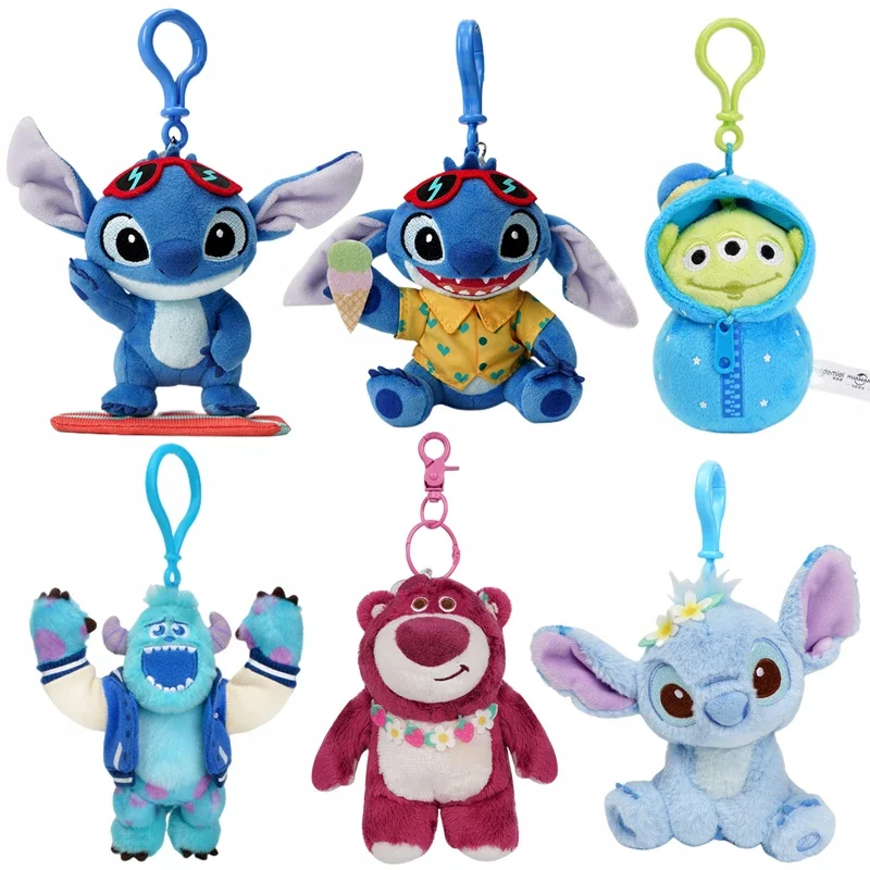 LLavero de felpa de Stitch genuino de Disney, accesorios de figuras de acción de Lotso, muñeco de peluche, juguetes, llavero colgante, regalo