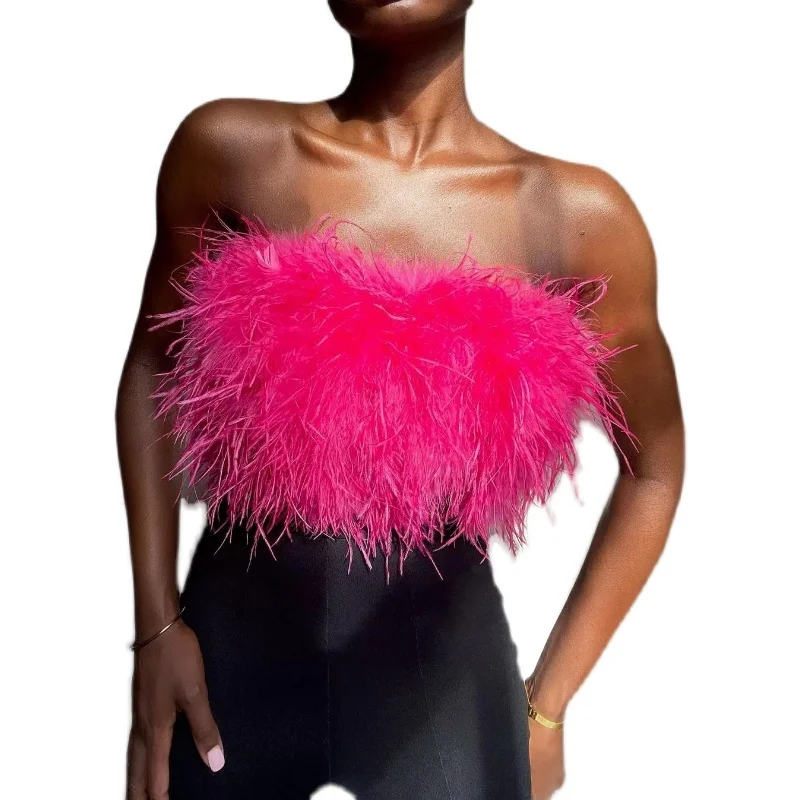 

Faionable Feather Bra Top Женский сексуальный уличный бюстгальтер Pure Color Slim Fit Лето Новое поступление Полиэфирная ткань Повседневная одежда