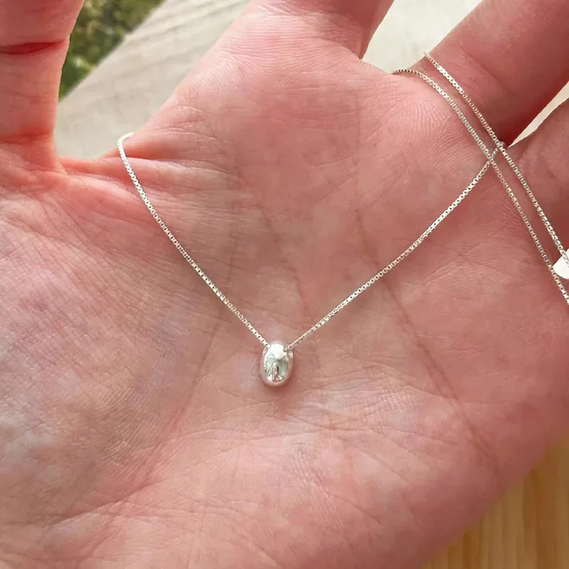 s925 sterling silver small silver bean necklace female ins small design commuting style personality simple oval clavicle chain
