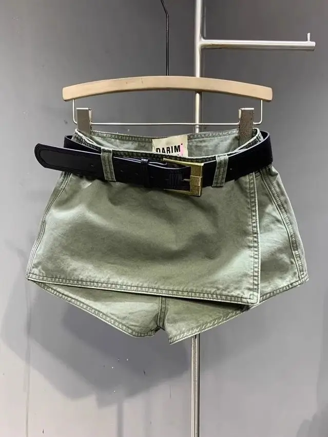 Retro Spice Girl Falso design in due pezzi Pantaloncini di jeans A-word Gonne Pantaloncini Pantaloni caldi da donna