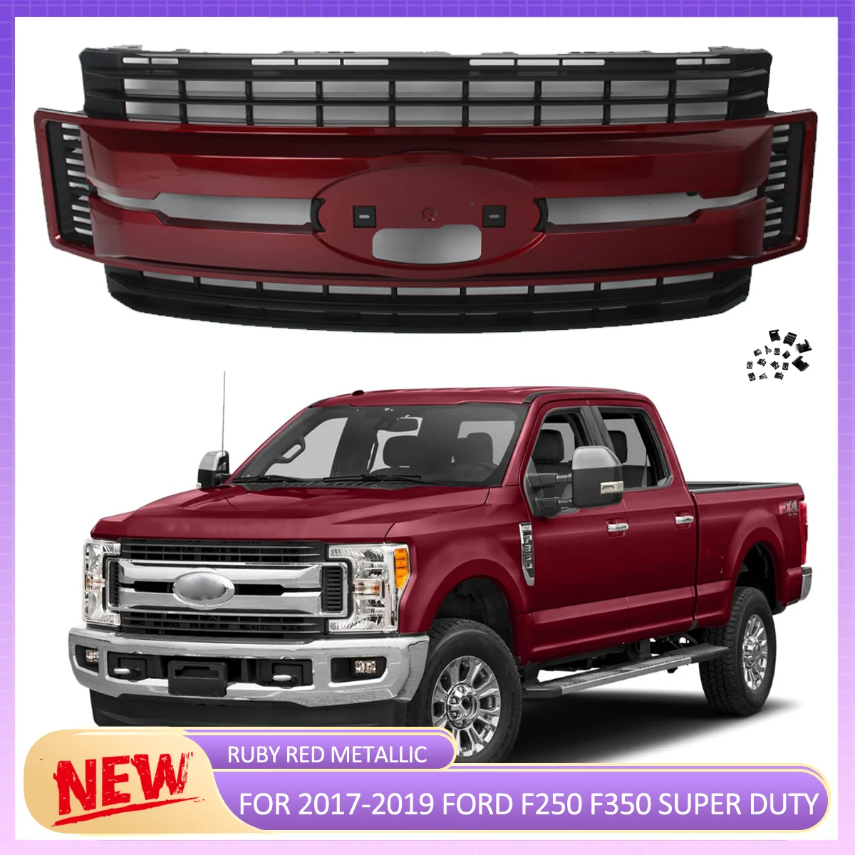 SAIQINGSP For Ford F250 F350 F450 Super Duty 2017 2018 2019 Racing Grilles Front Bumper Front Bumper Grilles Ruby Red Metallic