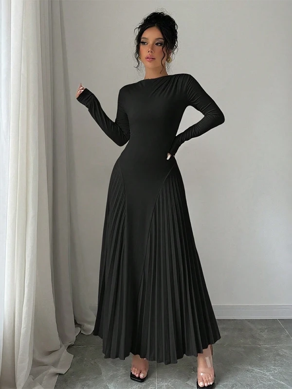 Ele Long Sve feminino Dr versátil camada base saia emagrecimento linha A malha poliéster casual outono inverno Faion