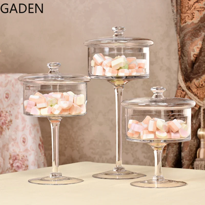 European-style Transparent Glass Cake Tray Fruit Tray High-foot Tray Dust Cover Wedding Creative Home Dessert Table Decoration
