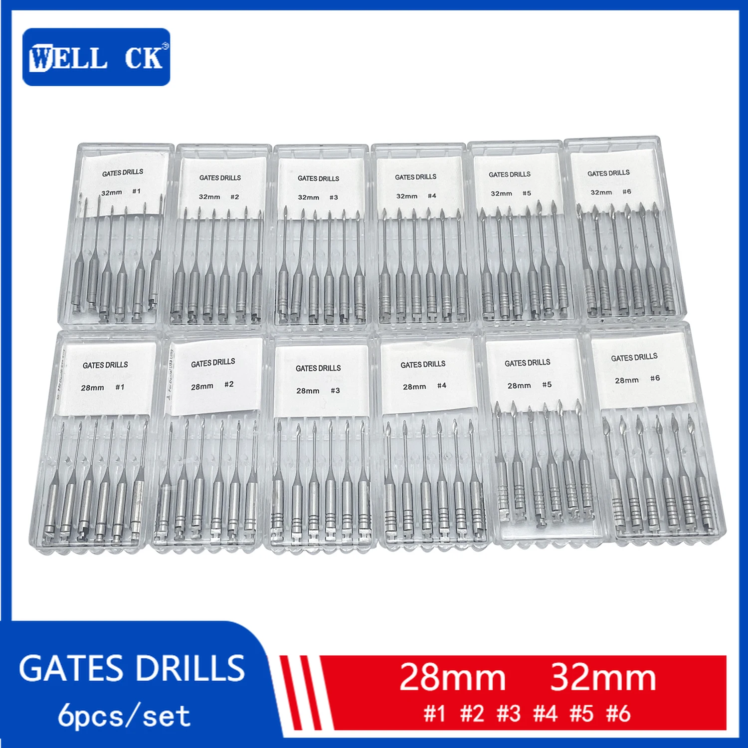 6Pcs/Pack Dental Endodontic Gates Drill Glidden Rotary 28mm 32mm Engine Use Stainless Steel Endo Files #1-6