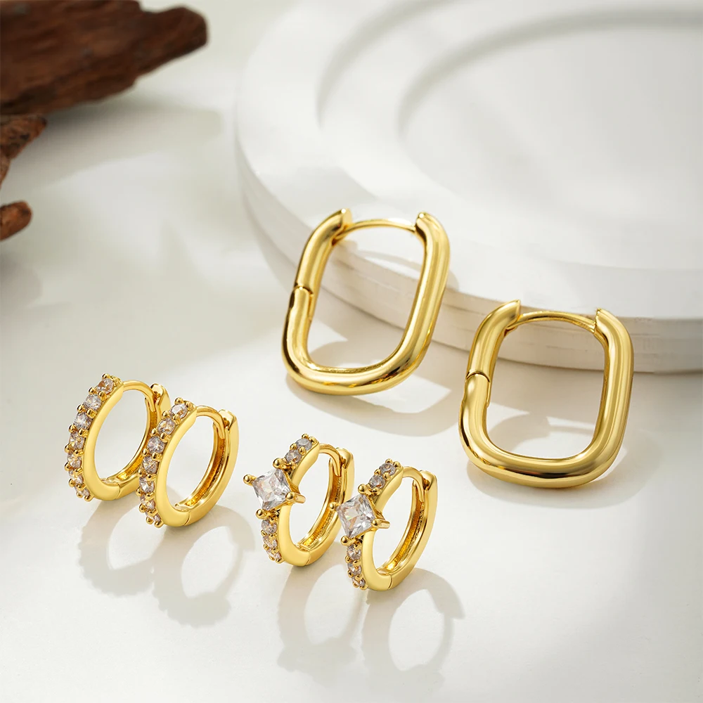 Fashion Gold Color U-shape Hoop Earrings for Women Dainty CZ Zircon Mini Circle Huggie Hoops Set Cartilage Jewelry 3pair