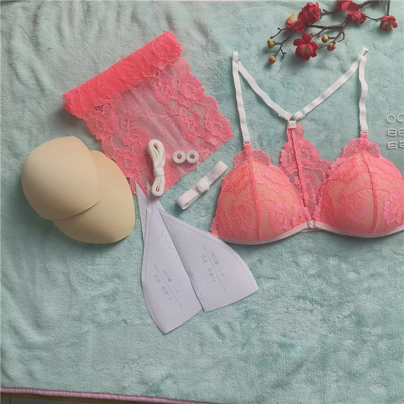 2023 Handmade Underwear Set With Elastic Lace And lace Fabric Shoulder Buckle Cup Cover Yarn Handmade DIY
