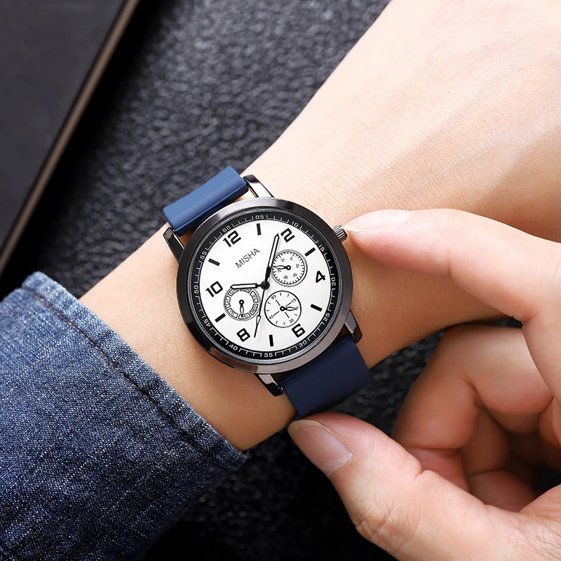 ساعة كلاسيكية للرجال بمقياس مزدوج، ساعة رقمية من السيليكون كوارتز ثلاثية العيون للرجال