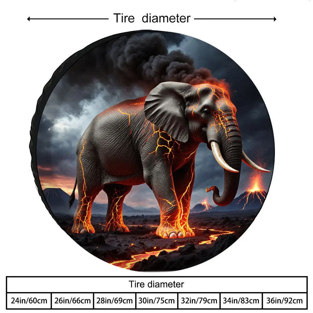 Housse de pneu de voiture en polyester à motif d'éléphant de lave volcanique |   Protege la pneu de secours, s'adapte à la plupart des modèles de véhicules