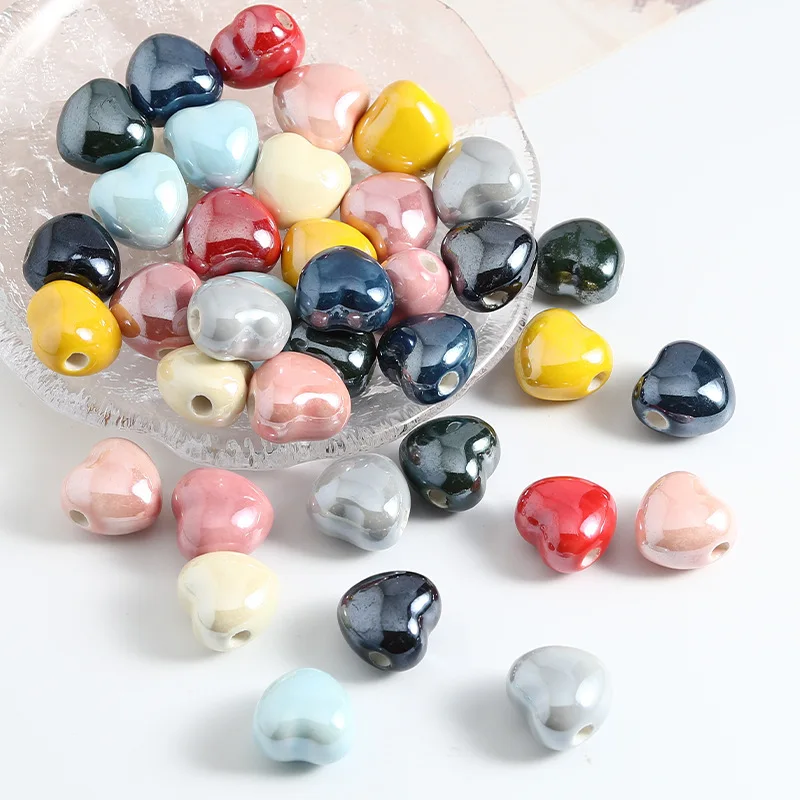 10PCS Electroplated Colored Heart-shaped Ceramics Beads For Jewelry Making Interval Bead Necklace Bracelet Craft DIY Supplie