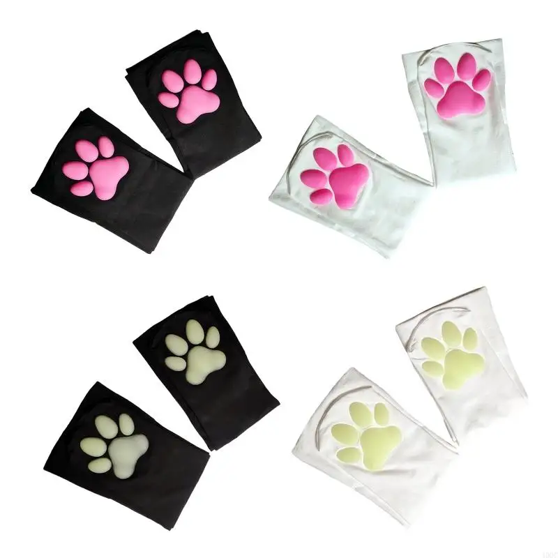 40GC Fluorescent 3D Kitten Paw Pad Cosplay Thigh High Over Knee Stockings for Women