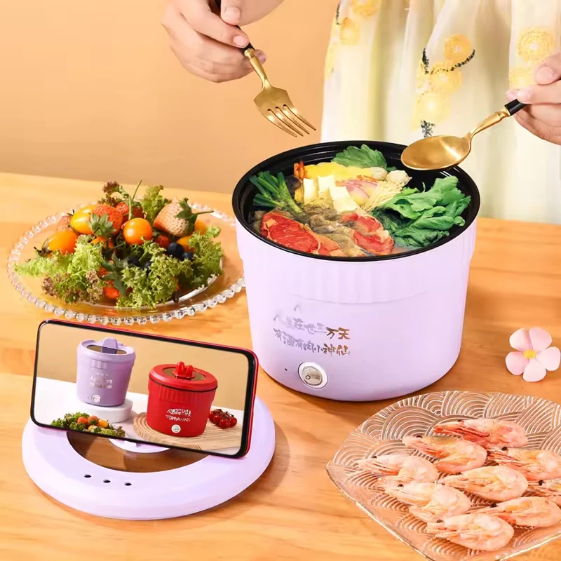 AW01 Portable 1.5L Electric Cooking Pot with Non-Stick Coating and Heat Control for Household Car and Hotel Use