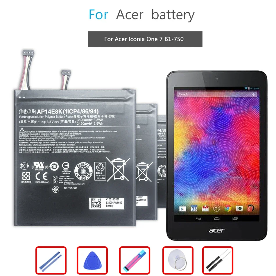 

Mobile Phone Battery For Acer Iconia One 7 B1-750 Replacement Battery AP14E8K 3520mAh