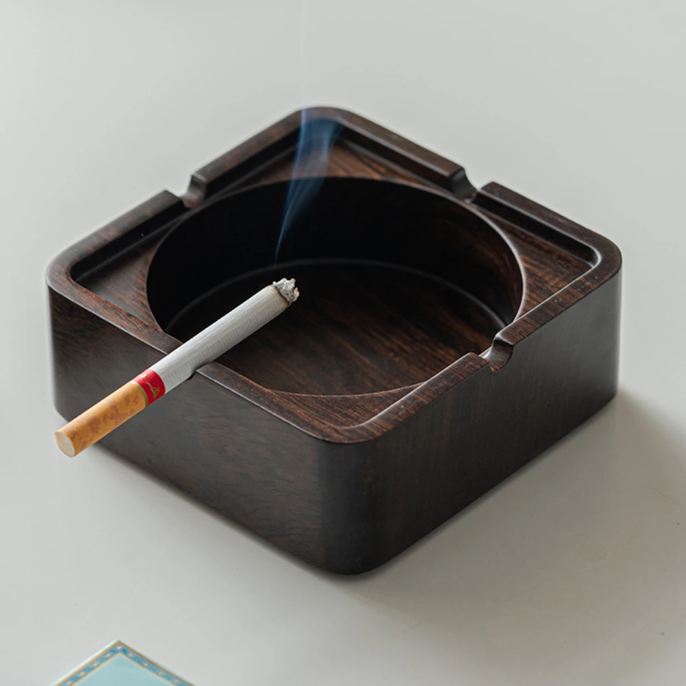 

Ebony Solid Wood Square Ashtray Home Office with Lid Windproof Prevent Fly Ash Fashion Ashtrays Tea Ceremony Decoration