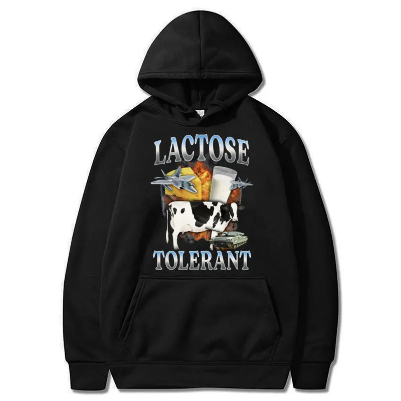 

Funny Lactose Tolerant Meme Graphic Hoodies Men Women Vintage Fashion Bodywarmer Pullovers Casual Oversized Hoodie Streetwear