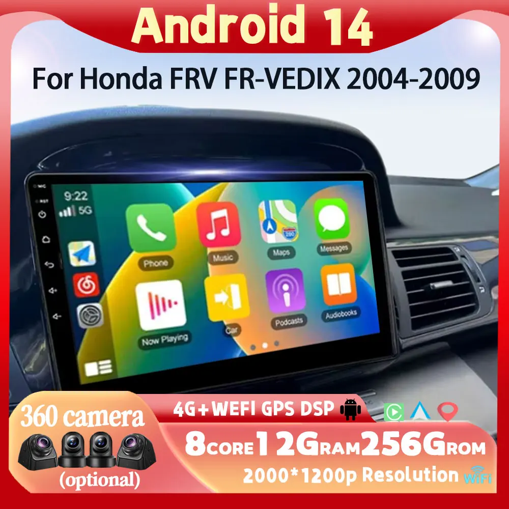 Für Honda FRV Edix 2004-2009 Multimedia Auto Radio Stereo WIFI 2K QLED Drahtlose Carplay Android