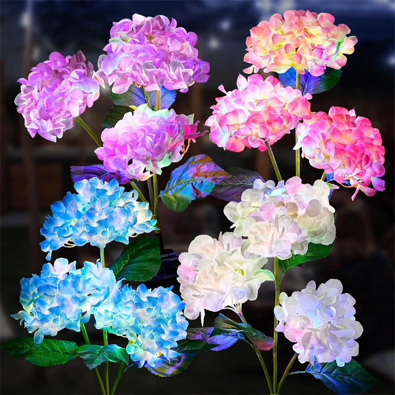 3 Heads Hydrangea Flower Solar Lawn Lamp Outdoor Garden Light for Garden Vegetable Patch Patio Country House Wedding Decorations