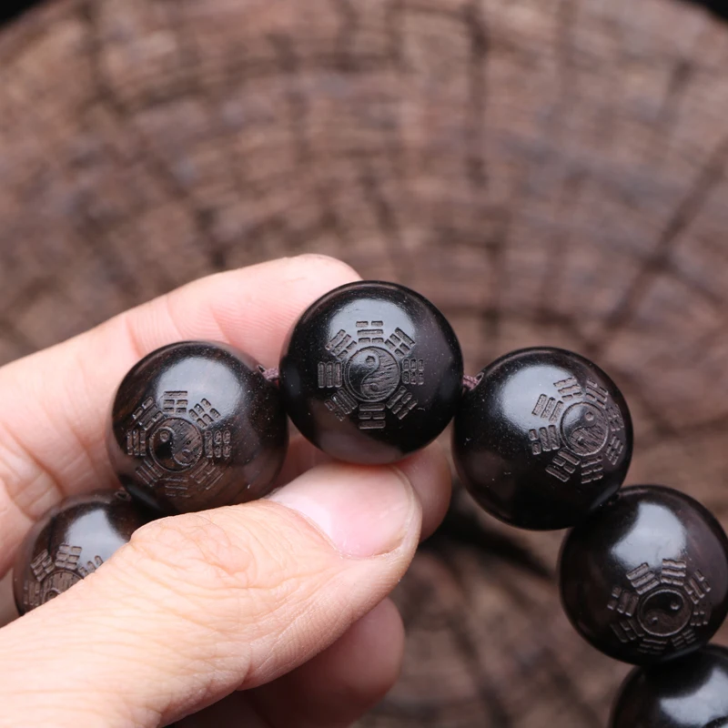 Ebenholz männer Holz Yin Yang Armband Symbol von Philosophie Männlichen Armband Symbol von Divination 20 Mm Schwarz Holz Perle armband – Detail 10