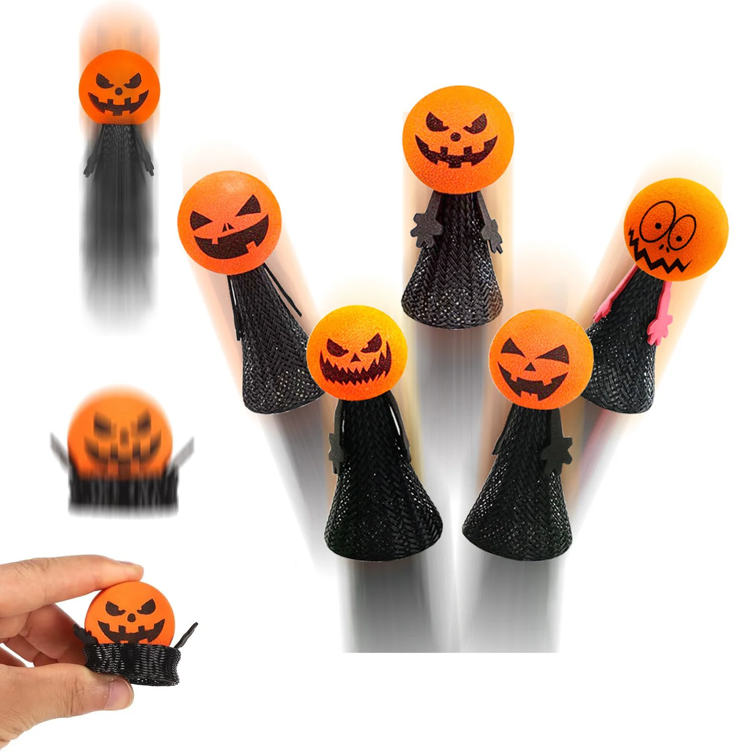 5PCS Halloween Jumping Popper Desktop Ornaments, Jumping Popper Spring Toys for Kids Novelty Party Supplies, EVA Pumpkin Head Fi